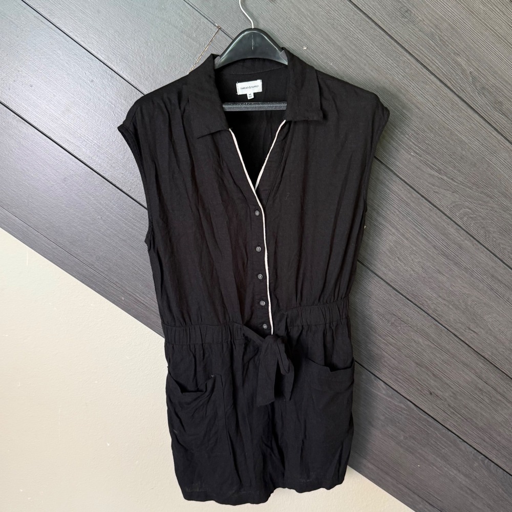Thread & Supply Women's Linen Blend Sleeveless Romper Black Med Minimalist